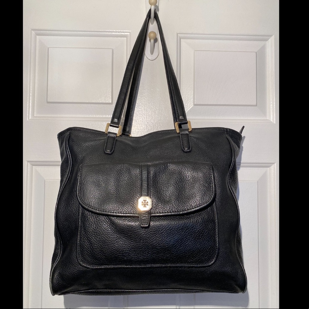 Tory Burch Black Pebbled Leather Tote - Picture 2 of 14
